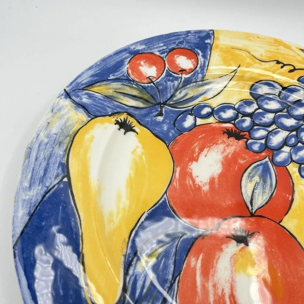 Pier 1 Italy Fruit Dinner Plate 10.5” Pear Apples Grapes Cherries -Discontinued